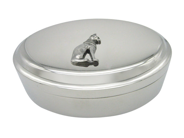 Silver Toned Egyption Cat Oval Trinket Jewelry Box