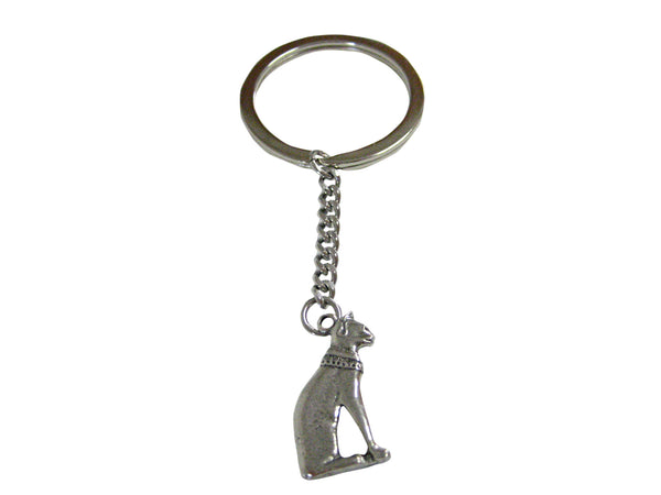 Silver Toned Egyption Cat Pendant Keychain