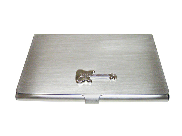 Silver Toned Electric Guitar Matte Business Card Holder