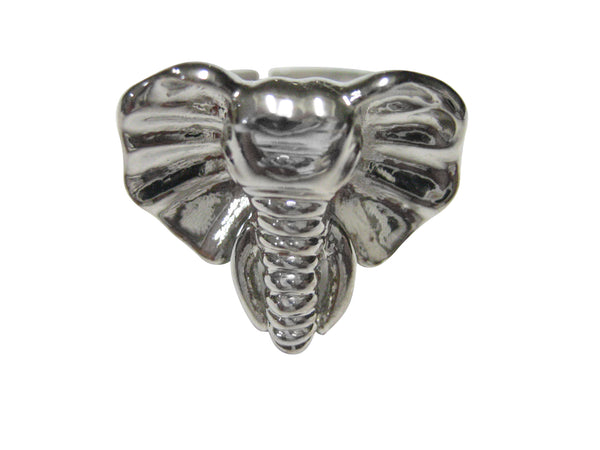 Silver Toned Elephant Head Adjustable Size Fashion Ring
