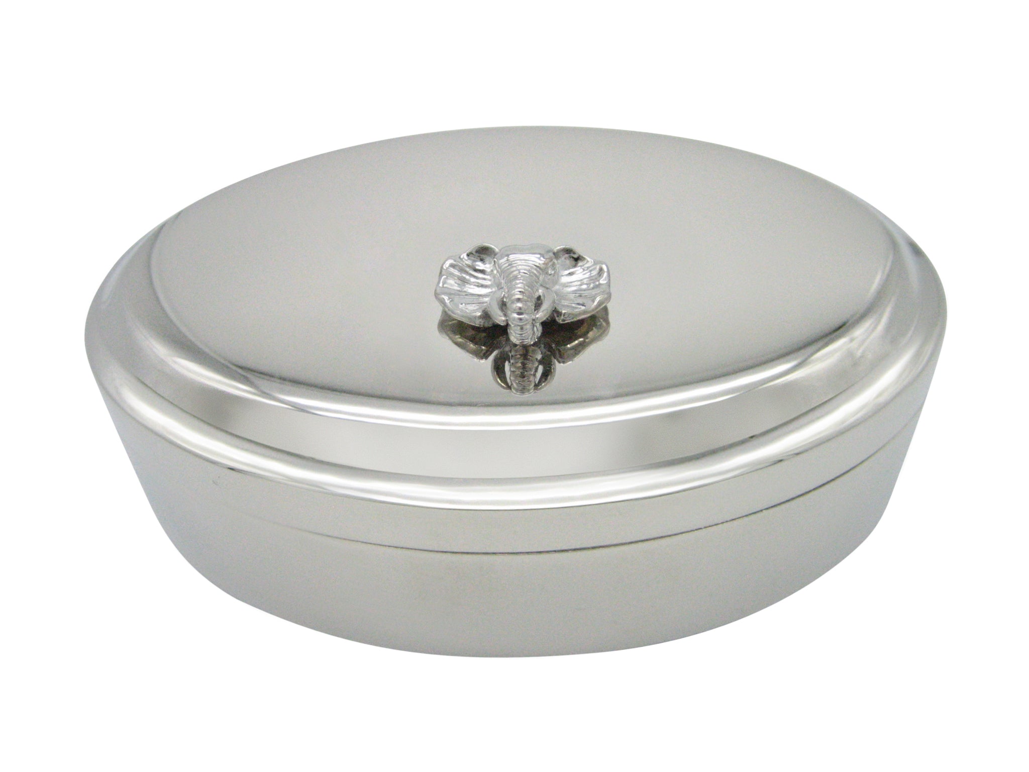 Silver Toned Elephant Head Pendant Oval Trinket Jewelry Box