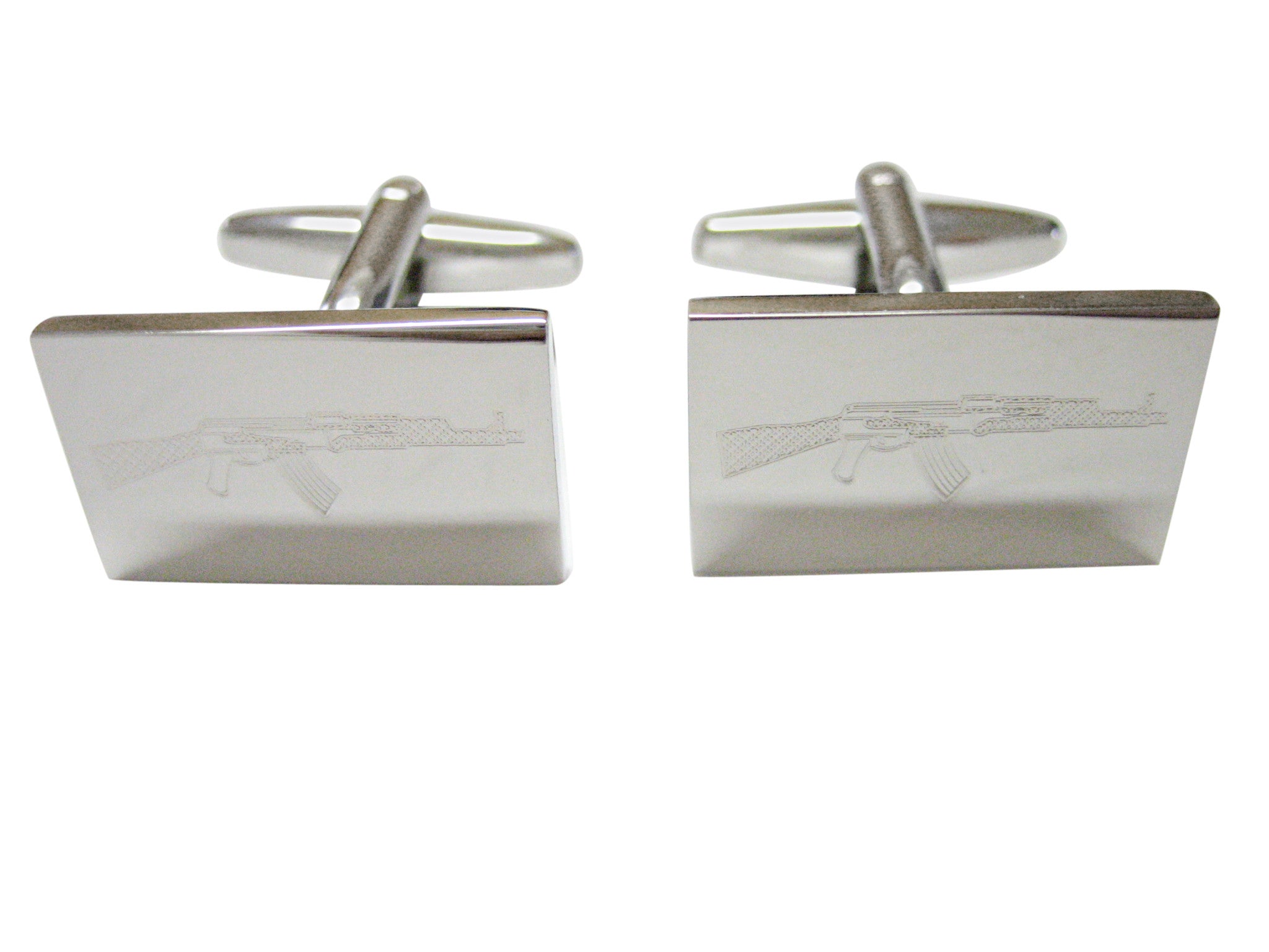 Silver Toned Etched AK47 Rifle Cufflinks