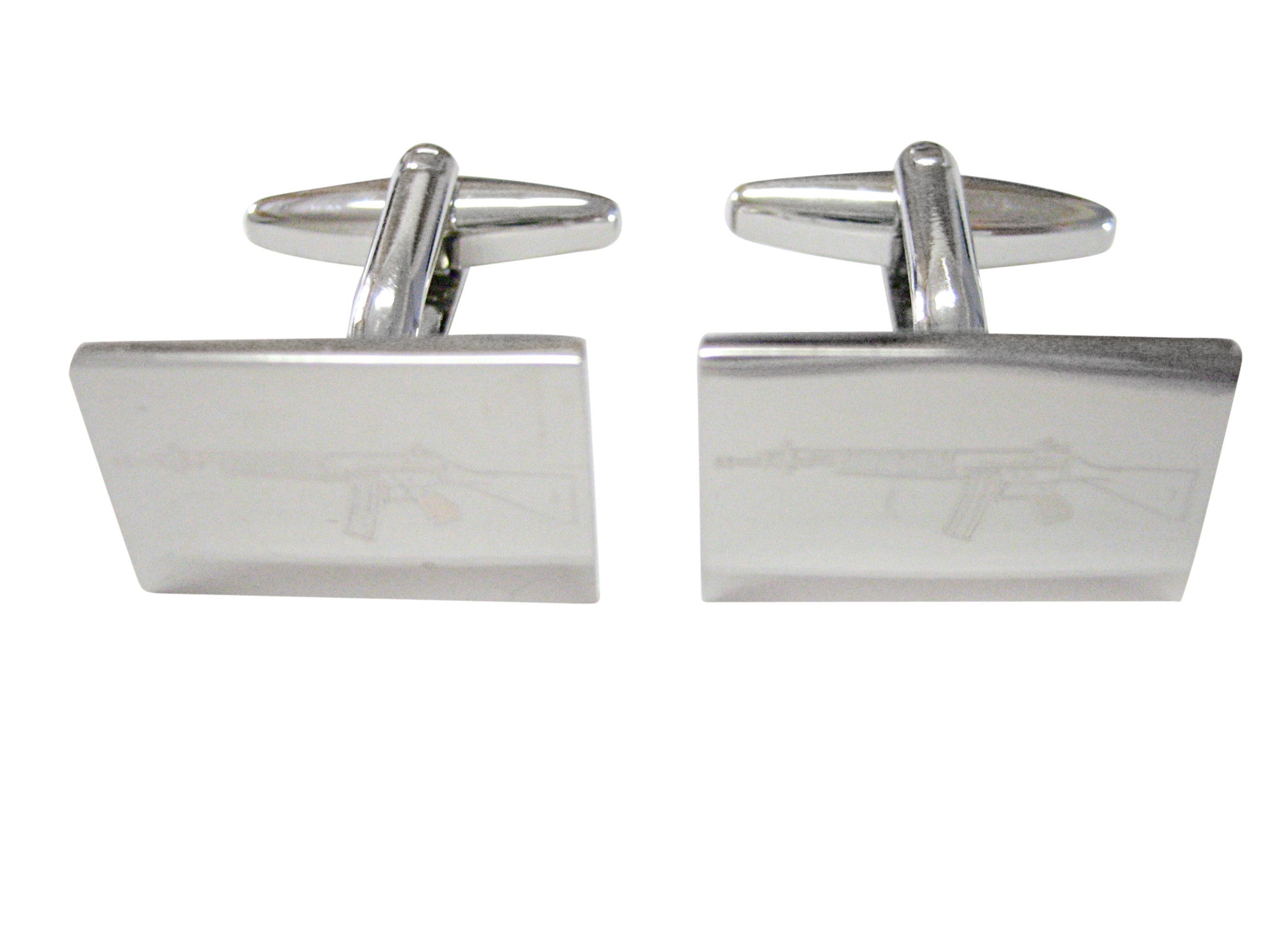 Silver Toned Etched AK47 Rifle Pendant Cufflinks