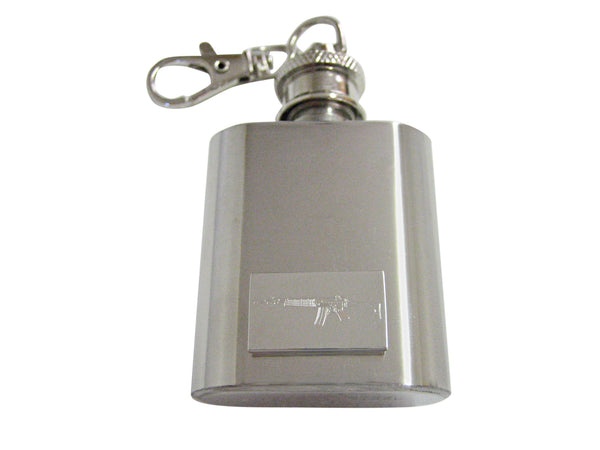 Silver Toned Etched AK47 Rifle Pendant Keychain Flask