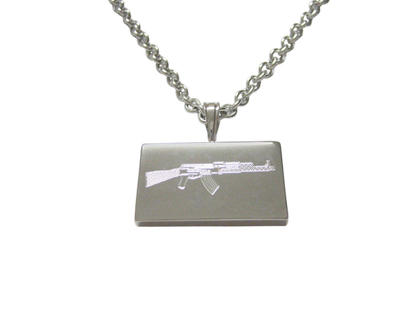 Silver Toned Etched AK47 Rifle Pendant Necklace