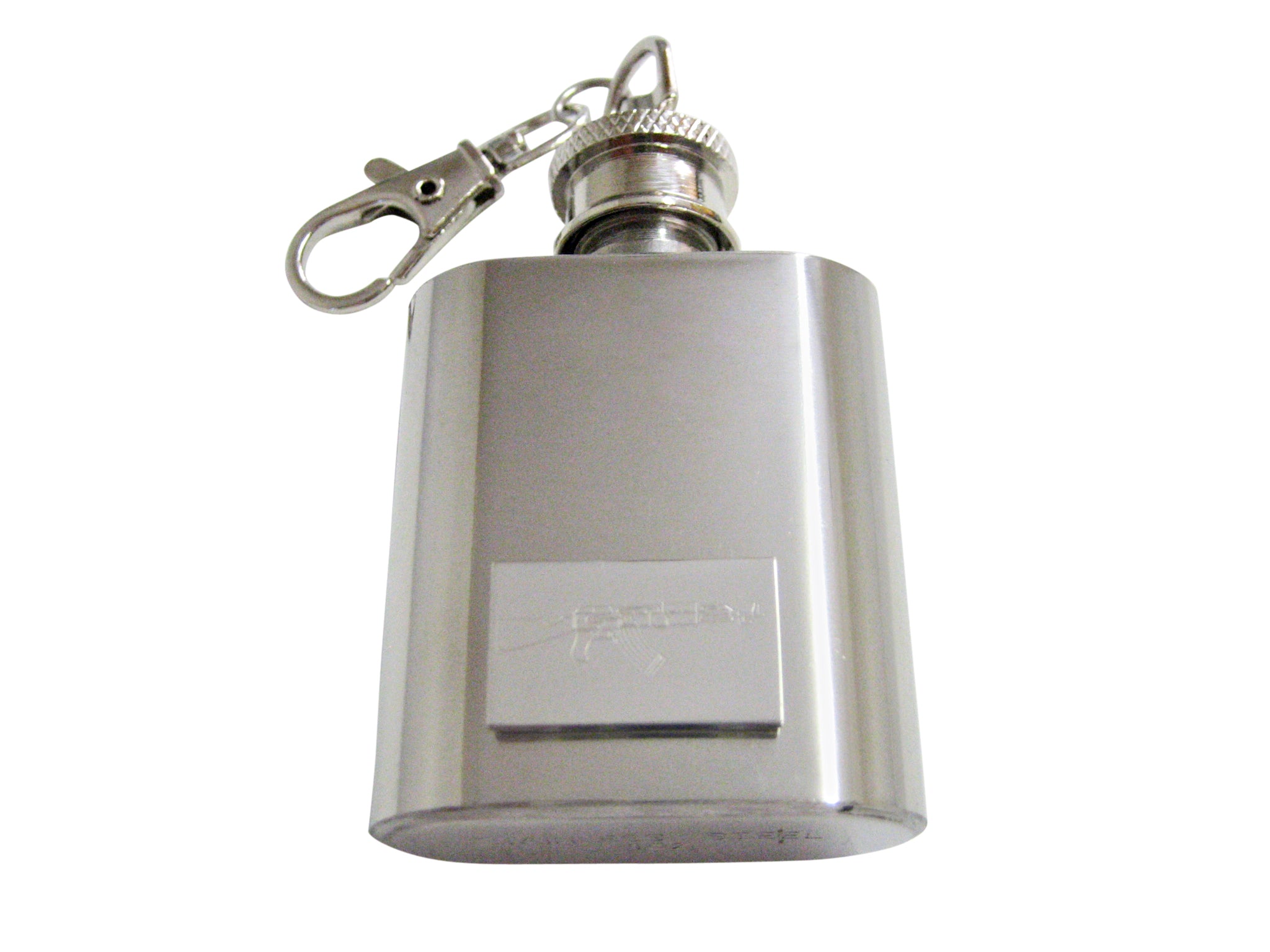 Silver Toned Etched AK47 Rifle V3 1oz Keychain Flask