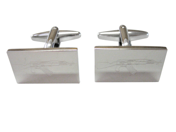 Silver Toned Etched AK47 Rifle V3 Cufflinks