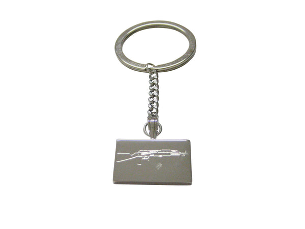 Silver Toned Etched AK47 Rifle V4 Keychain