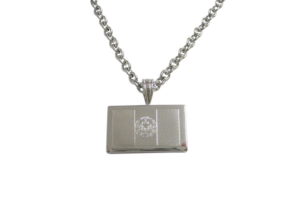 Silver Toned Etched Afghanistan Flag Pendant Necklace