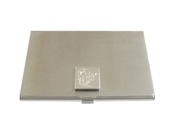 Silver Toned Etched African Buffalo Business Card Holder