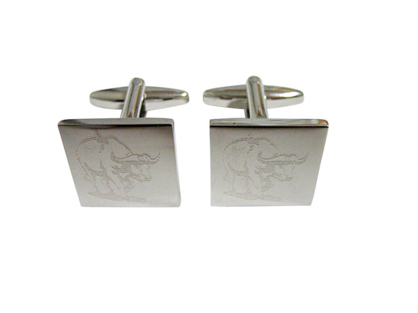 Silver Toned Etched African Buffalo Cufflinks