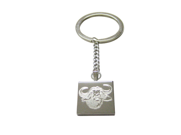 Silver Toned Etched African Buffalo Head Keychain