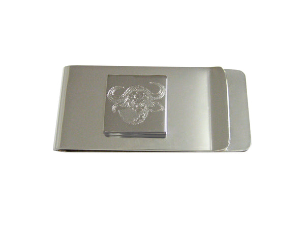 Silver Toned Etched African Buffalo Head Money Clip