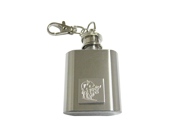 Silver Toned Etched African Buffalo 1 Oz. Stainless Steel Key Chain Flask