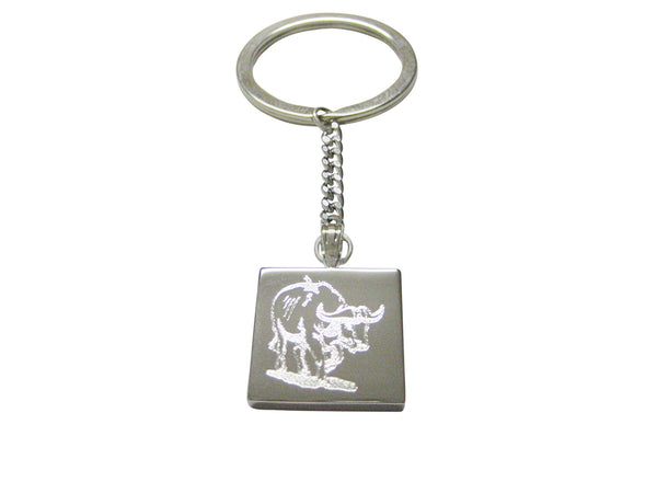 Silver Toned Etched African Buffalo Keychain