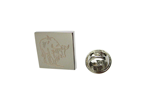 Silver Toned Etched African Buffalo Lapel Pin