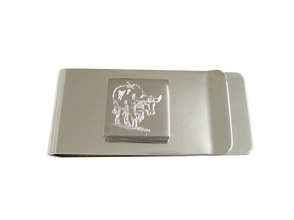Silver Toned Etched African Buffalo Money Clip