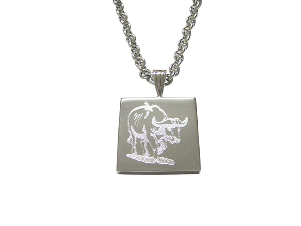 Silver Toned Etched African Buffalo Necklace