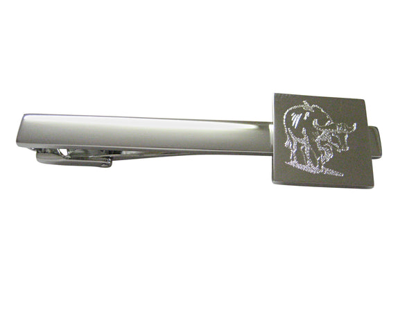 Silver Toned Etched African Buffalo Square Tie Clip