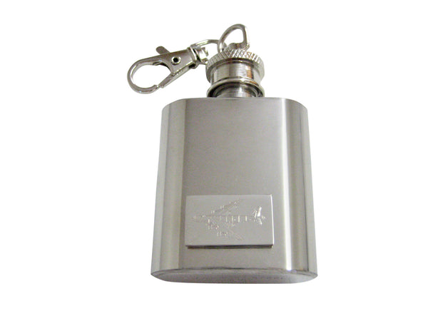 Silver Toned Etched Airplane 1 Oz. Stainless Steel Key Chain Flask