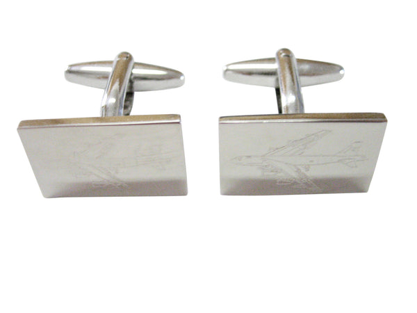 Silver Toned Etched Airplane Cufflinks