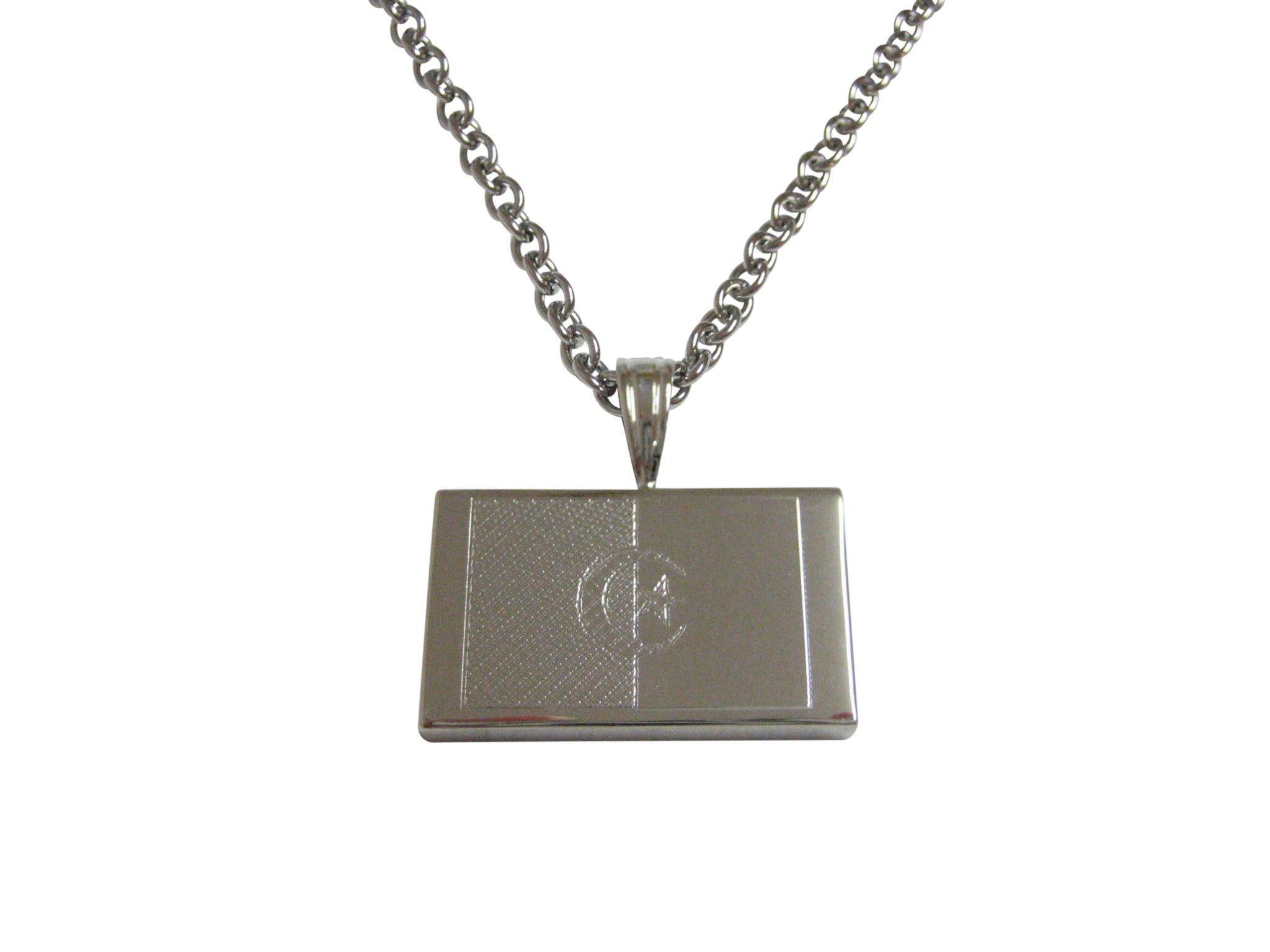 Silver Toned Etched Algeria Flag Pendant Necklace