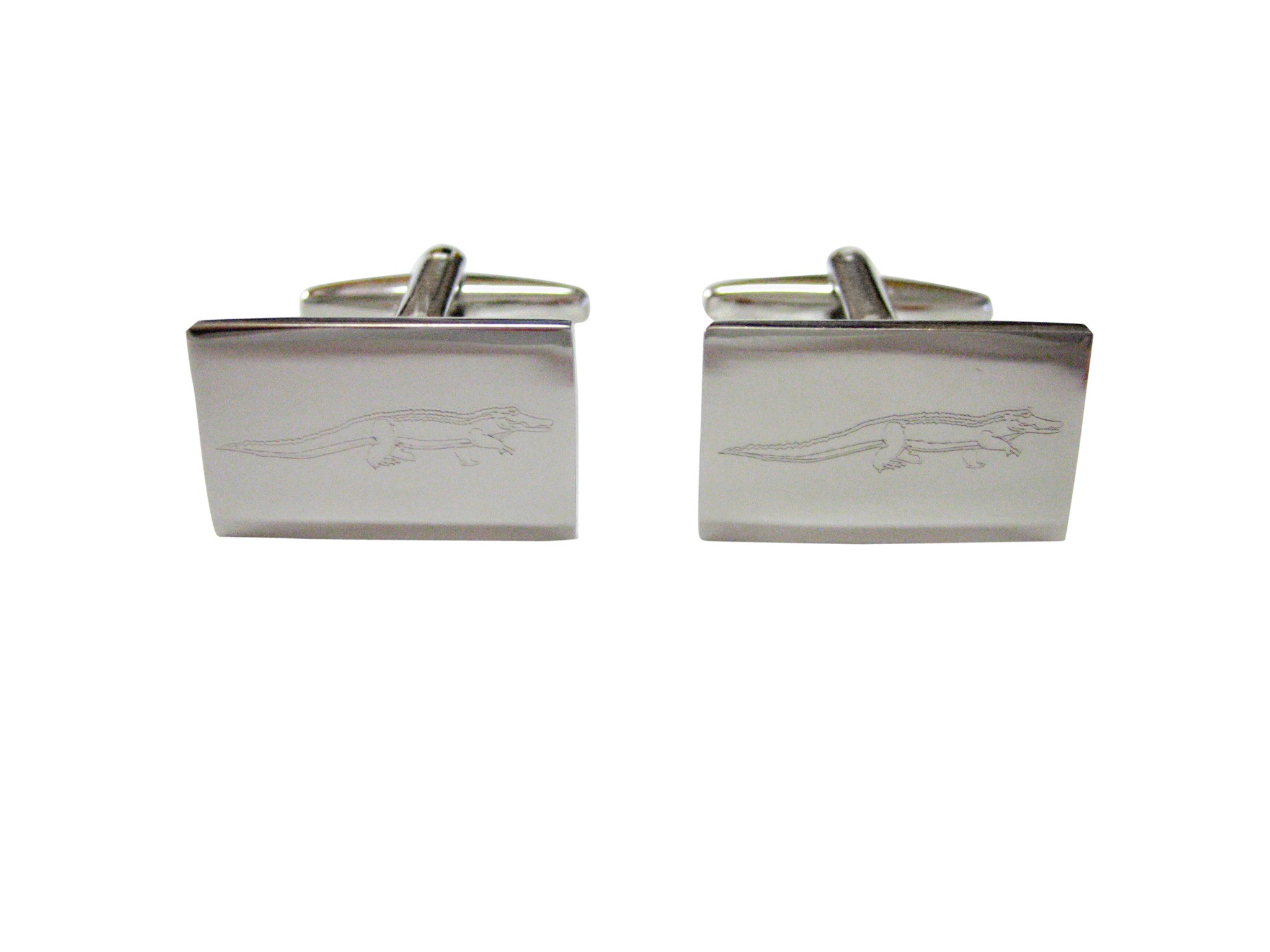 Silver Toned Etched Alligator Cufflinks