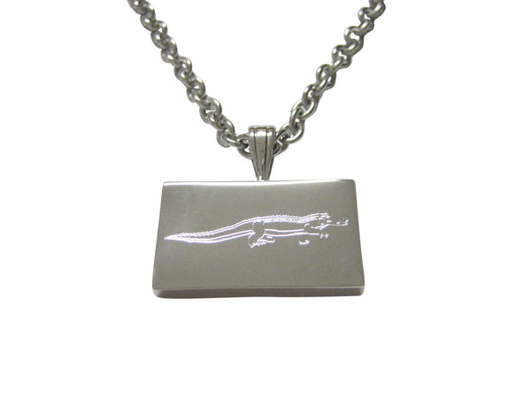Silver Toned Etched Alligator Pendant Necklace