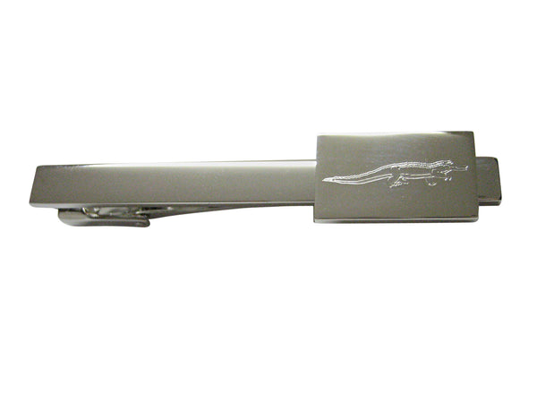 Silver Toned Etched Alligator Square Tie Clip