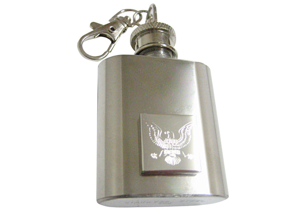 Silver Toned Etched American Eagle Symbol 1oz Keychain Flask