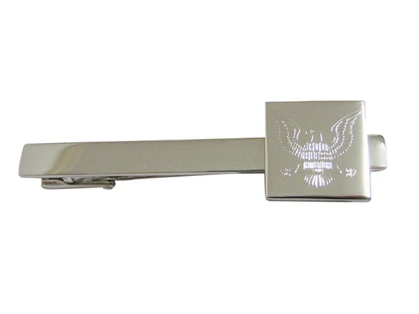 Silver Toned Etched American Eagle Symbol Square Tie Clip
