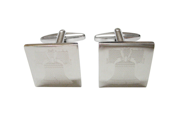 Silver Toned Etched American Liberty Bell Cufflinks