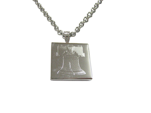 Silver Toned Etched American Liberty Bell Pendant Necklace