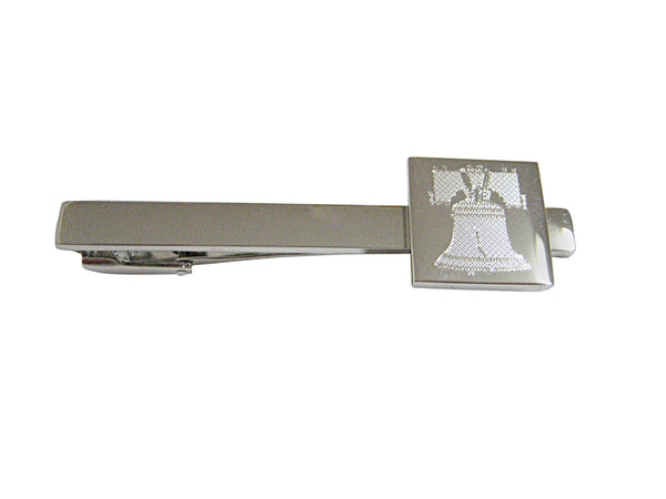 Silver Toned Etched American Liberty Bell Square Tie Clip