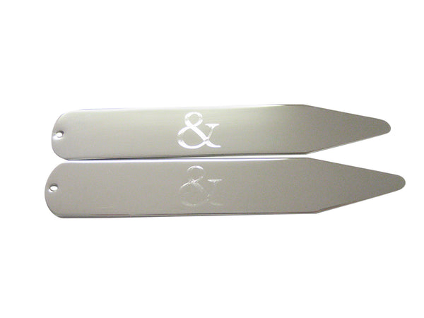 Silver Toned Etched And Ampersand Sign Collar Stays