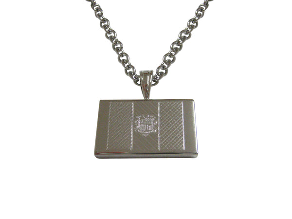 Silver Toned Etched Andorra Flag Pendant Necklace