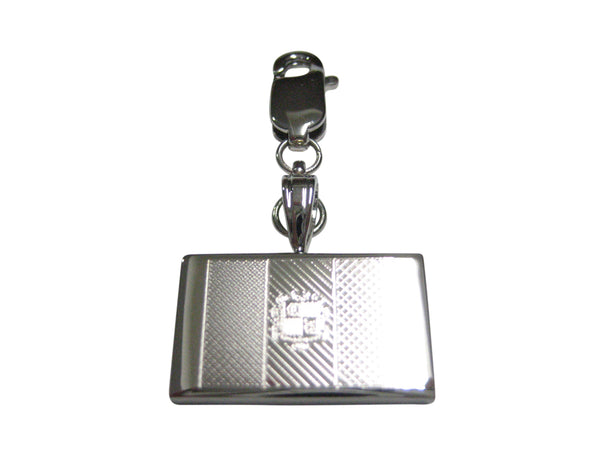 Silver Toned Etched Andorra Flag Pendant Zipper Pull Charm