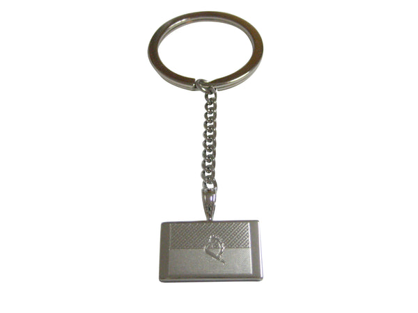 Silver Toned Etched Angola Flag Pendant Keychain