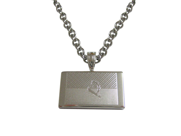 Silver Toned Etched Angola Flag Pendant Necklace