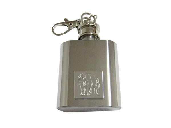 Silver Toned Etched Angry Elephant Keychain Flask