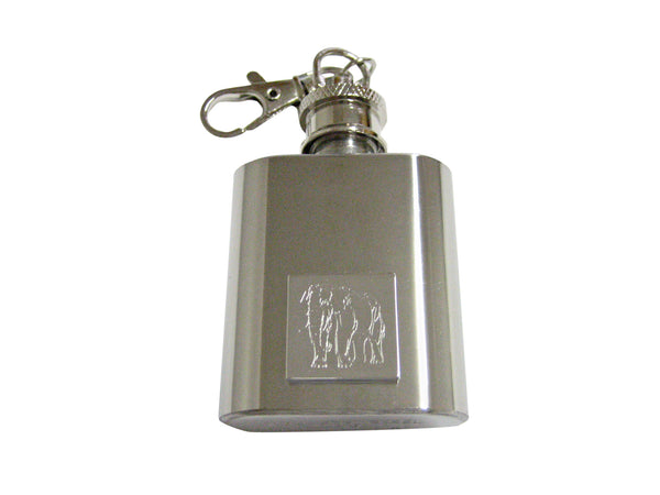 Silver Toned Etched Angry Elephant 1 Oz. Stainless Steel Key Chain Flask