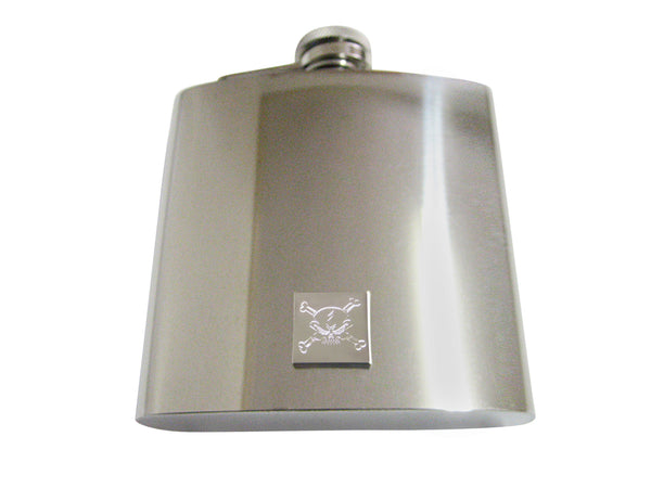 Silver Toned Etched Angry Skull and Crossbones 6oz Flask