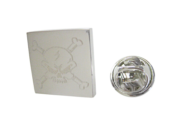 Silver Toned Etched Angry Skull and Crossbones Lapel Pin