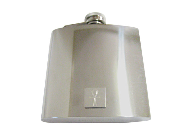 Silver Toned Etched Ankh Cross 6oz Flask