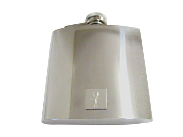 Silver Toned Etched Ankh Cross 6 Oz. Stainless Steel Flask