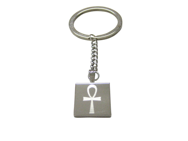 Silver Toned Etched Ankh Cross Pendant Necklace
