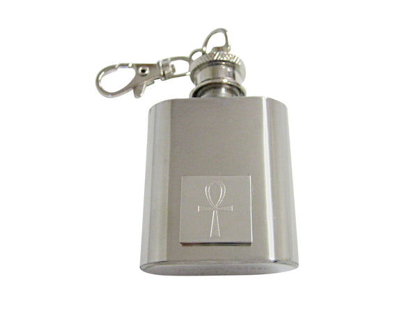 Silver Toned Etched Ankh Cross Keychain Flask