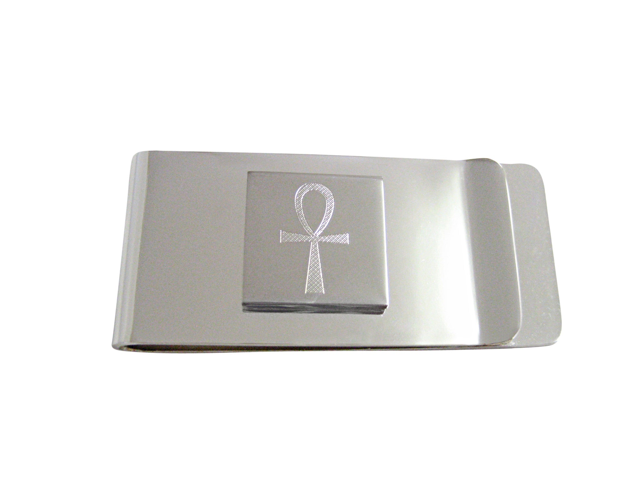 Silver Toned Etched Ankh Cross Money Clip