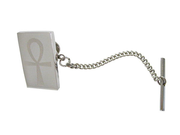 Silver Toned Etched Ankh Cross Tie Tack