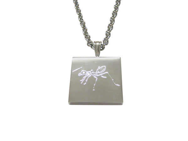 Silver Toned Etched Ant Bug Insect Pendant Necklace
